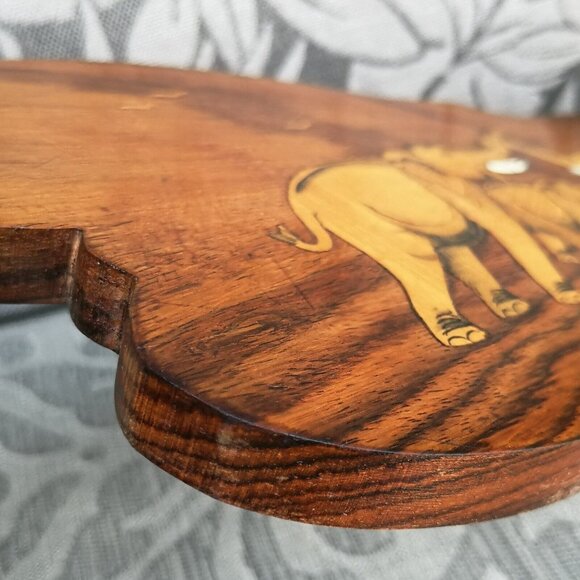 Vintage Handmade Marquetry Wooden Elephant Wall Picture 14"x6" Etched Carved - Picture 4 of 14